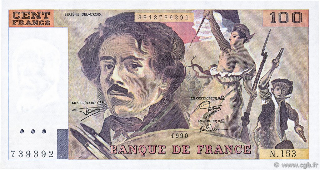 100 Francs DELACROIX imprimé en continu FRANCIA  1990 F.69bis.02a SPL