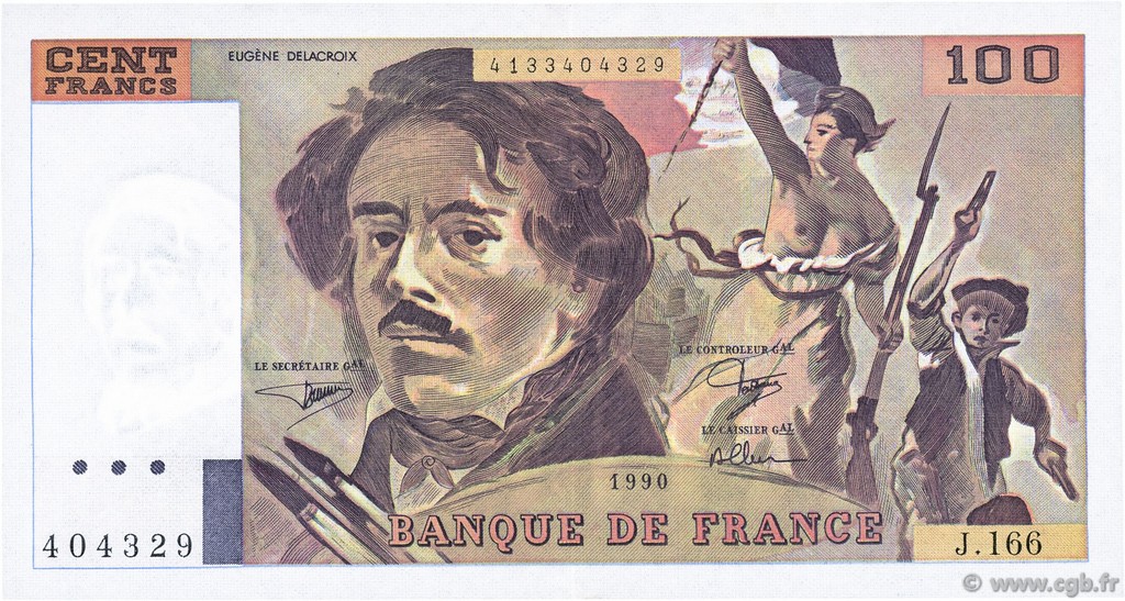 100 Francs DELACROIX imprimé en continu FRANKREICH  1990 F.69bis.02b fVZ
