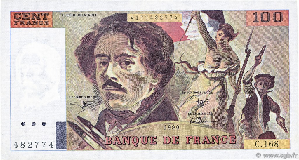 100 Francs DELACROIX imprimé en continu FRANCIA  1990 F.69bis.02b q.SPL
