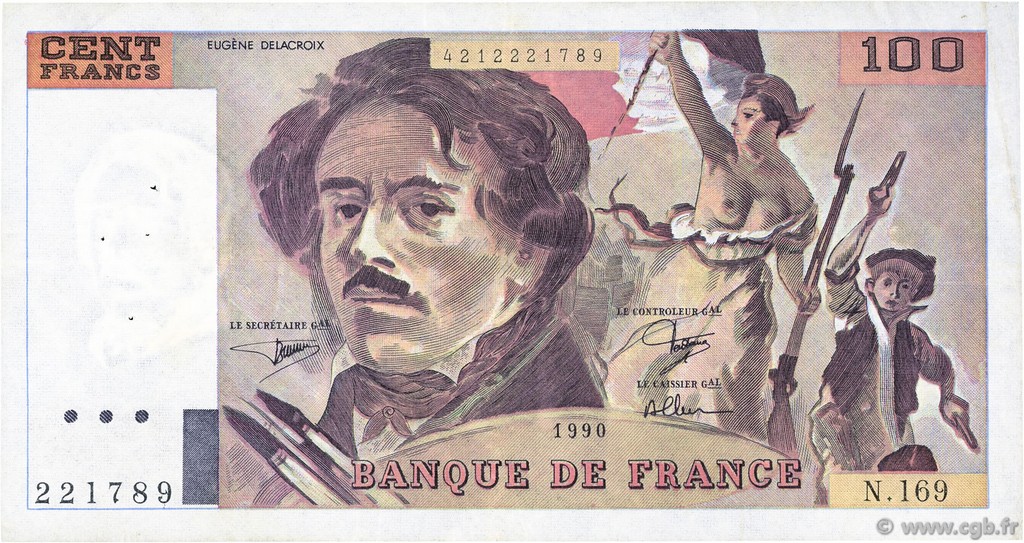 100 Francs DELACROIX imprimé en continu FRANCIA  1990 F.69bis.02b BB