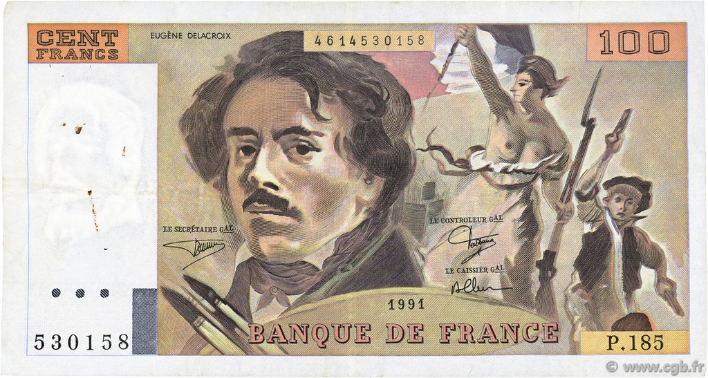 100 Francs DELACROIX imprimé en continu FRANKREICH  1991 F.69bis.03b2 fSS