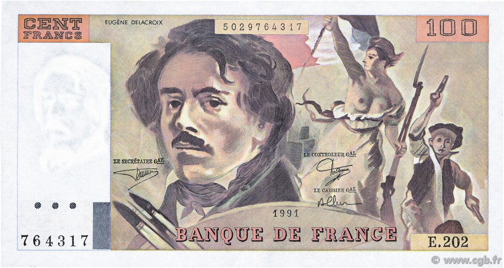 100 Francs DELACROIX imprimé en continu FRANCIA  1991 F.69bis.03c1 SPL
