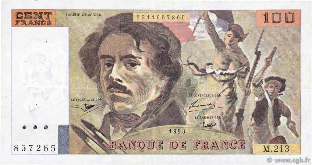100 Francs DELACROIX imprimé en continu FRANCIA  1993 F.69bis.05 BB