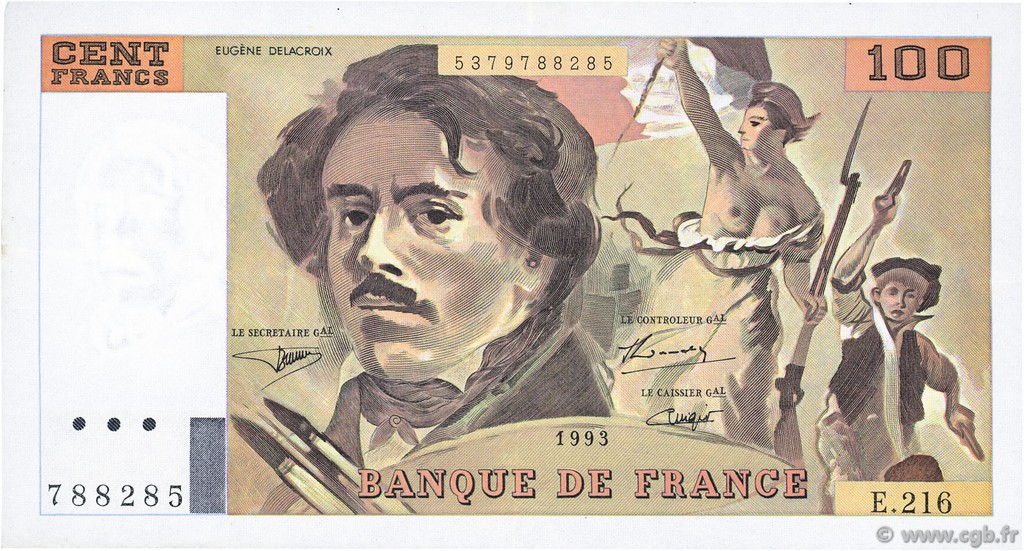 100 Francs DELACROIX imprimé en continu FRANCIA  1993 F.69bis.05 SPL