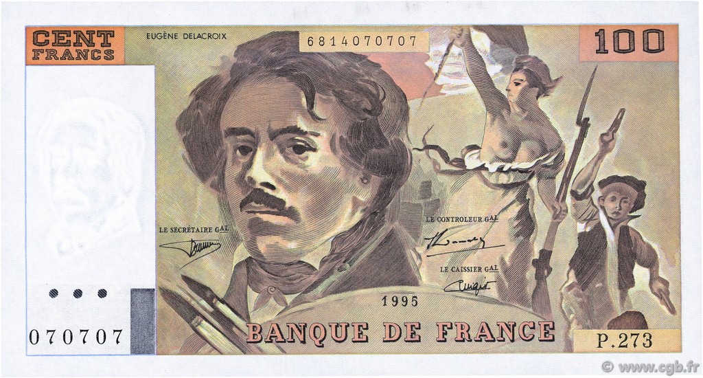100 Francs DELACROIX 442-1 & 442-2 FRANCIA  1995 F.69ter.02b SC