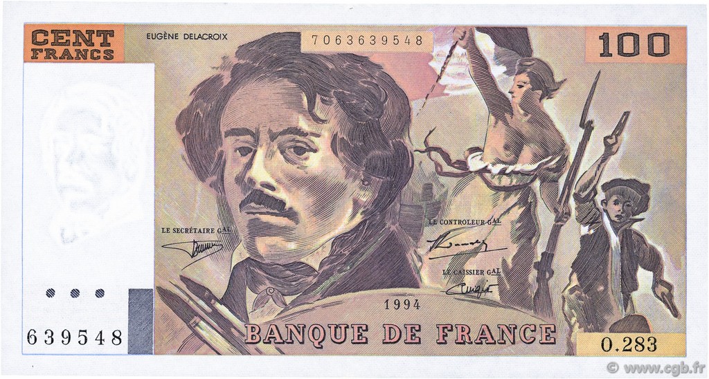 100 Francs DELACROIX 442-1 & 442-2 FRANCIA  1994 F.69ter.01c EBC