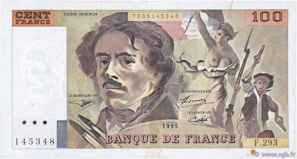 100 Francs DELACROIX 442-1 & 442-2 FRANKREICH  1995 F.69ter.02c SS