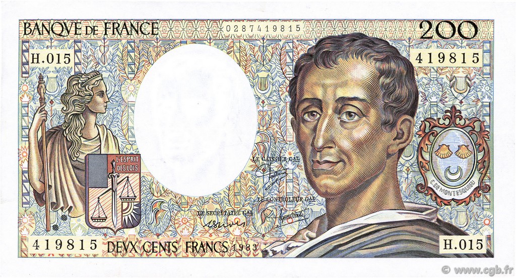 200 Francs MONTESQUIEU FRANCE  1983 F.70.03 VF