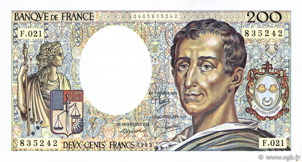 200 Francs MONTESQUIEU FRANKREICH  1983 F.70.03 VZ