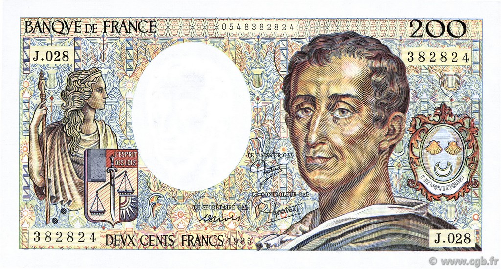 200 Francs MONTESQUIEU FRANCIA  1985 F.70.05 AU