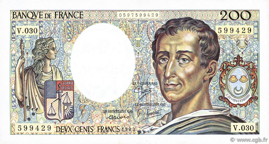 200 Francs MONTESQUIEU FRANCIA  1985 F.70.05 q.SPL