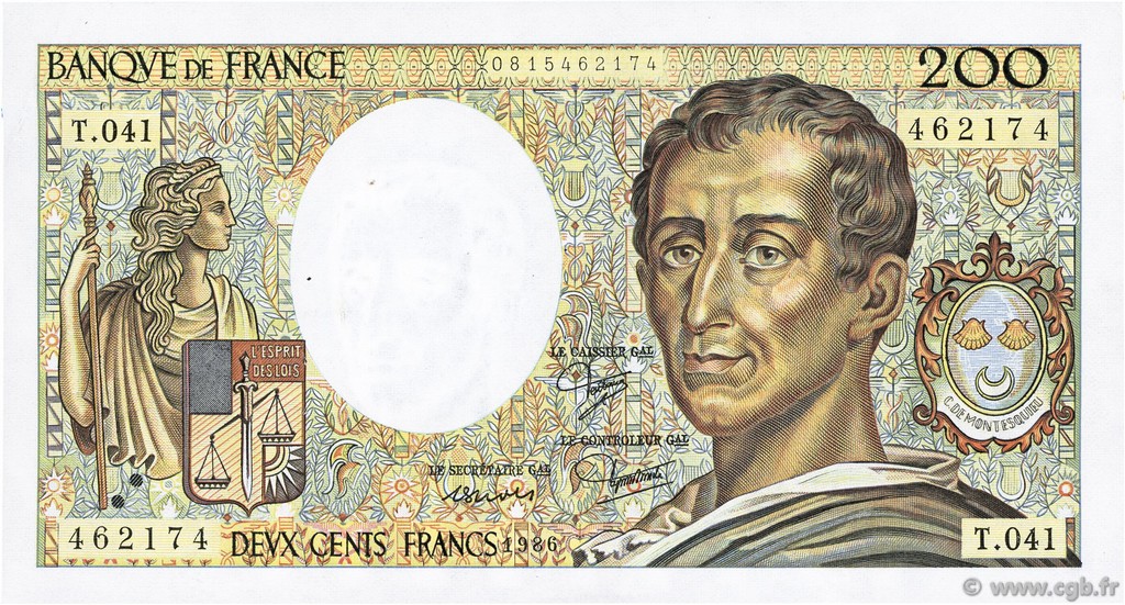 200 Francs MONTESQUIEU FRANCE  1986 F.70.06 XF