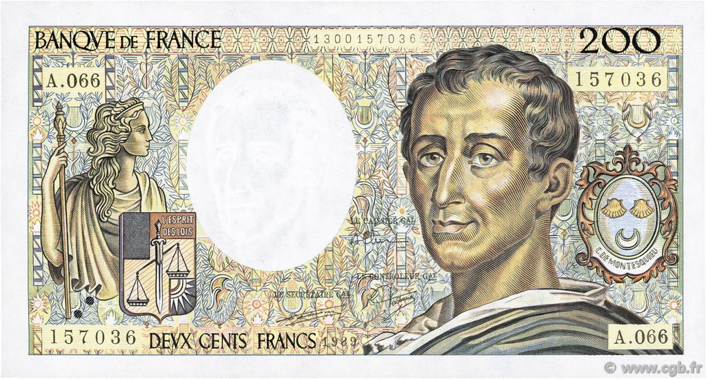 200 Francs MONTESQUIEU FRANCIA  1989 F.70.09 MBC+