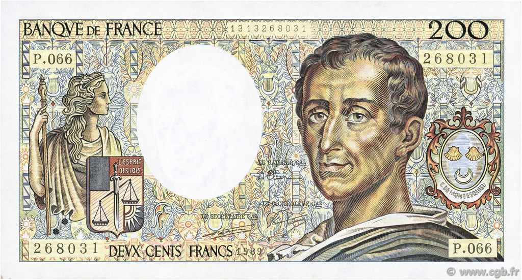 200 Francs MONTESQUIEU FRANCE  1989 F.70.09 XF