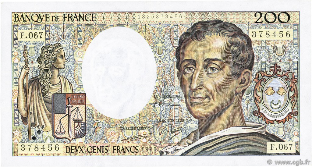200 Francs MONTESQUIEU FRANCE  1989 F.70.09 VF