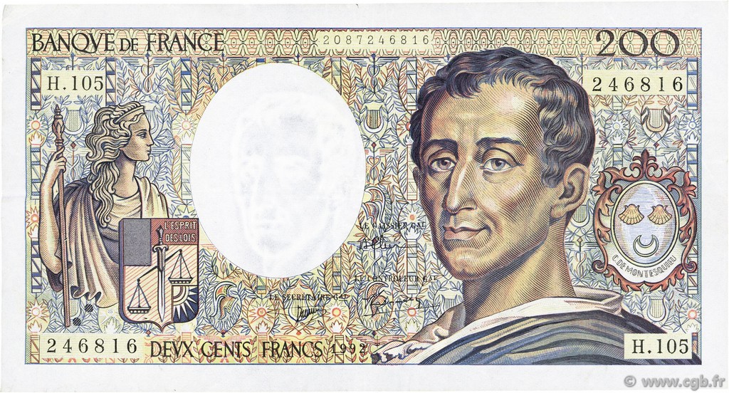 200 Francs MONTESQUIEU FRANKREICH  1992 F.70.12a SS