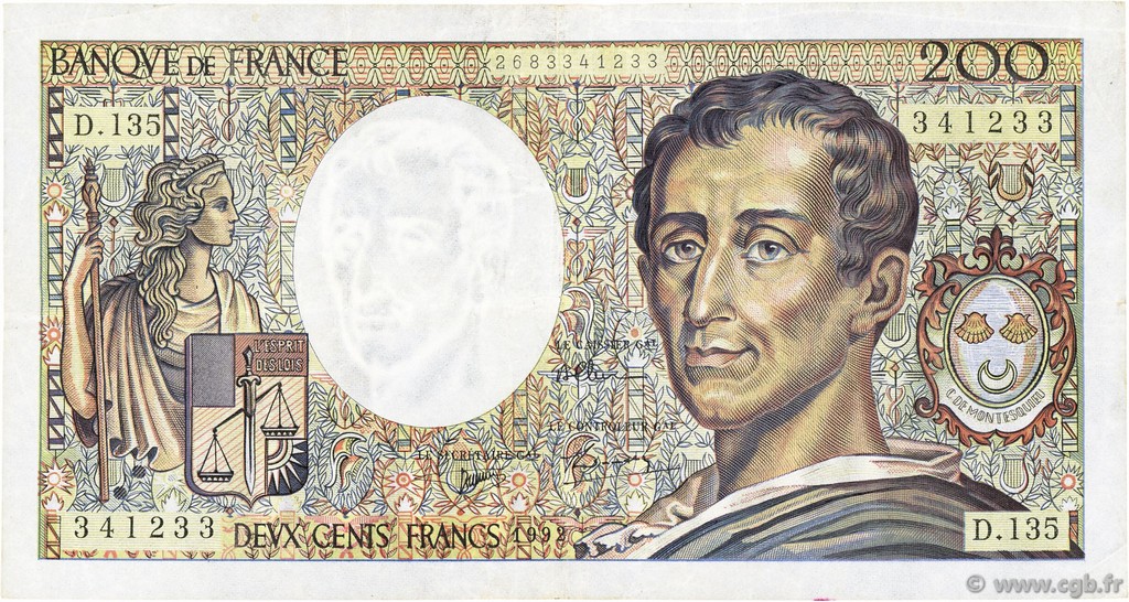 200 Francs MONTESQUIEU FRANKREICH  1992 F.70.12c SS