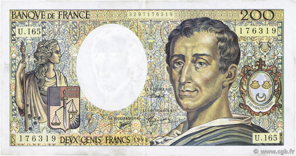 200 Francs MONTESQUIEU Modifié FRANCIA  1994 F.70/2.01 EBC