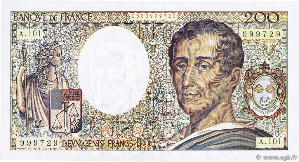200 Francs MONTESQUIEU alphabet 101 FRANCE  1992 F.70bis.01 NEUF