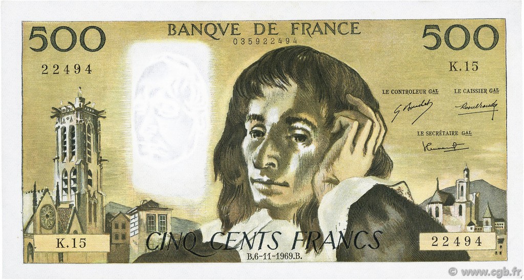 500 Francs PASCAL  FRANCE  1969 F.71.04 pr.SUP