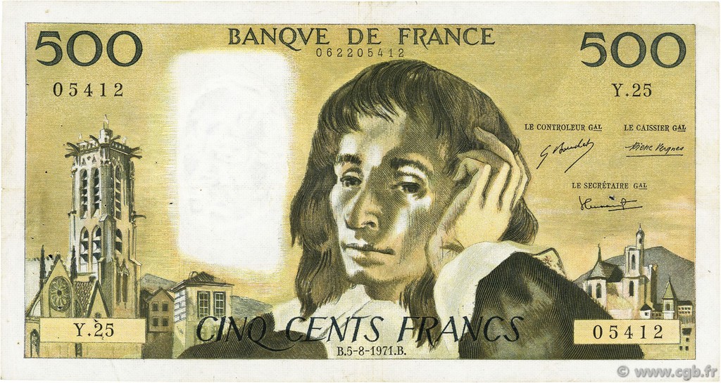 500 Francs PASCAL FRANKREICH  1971 F.71.06 fSS
