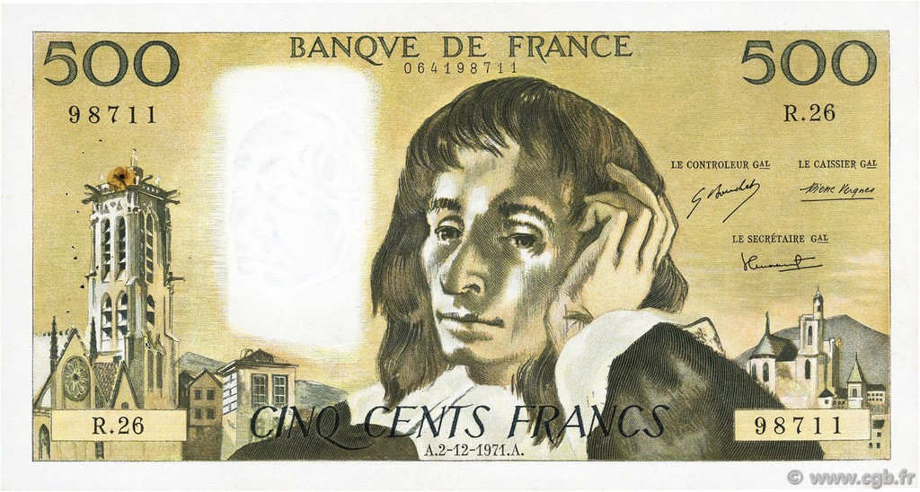 500 Francs PASCAL FRANCIA  1971 F.71.07 MBC