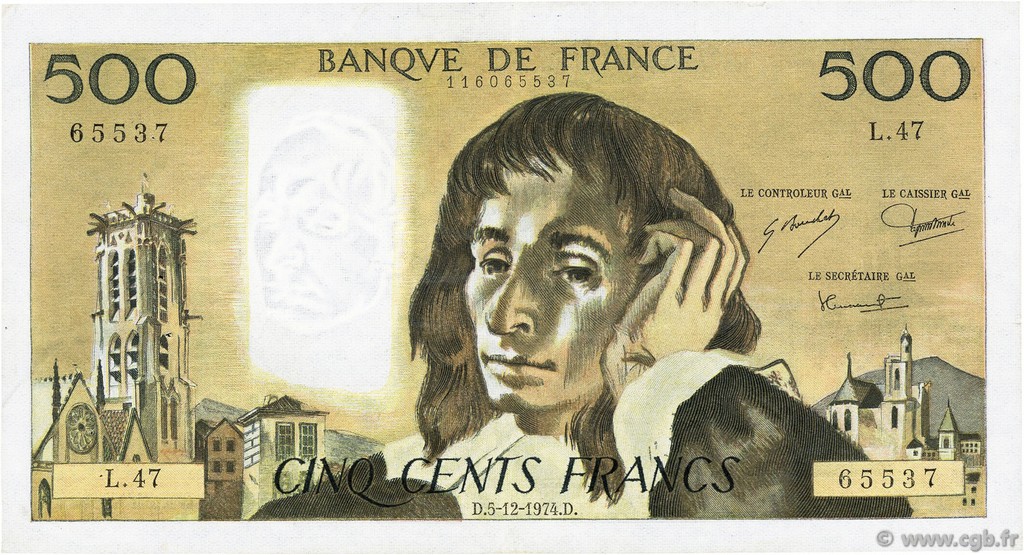 500 Francs PASCAL FRANCIA  1974 F.71.12 MBC+