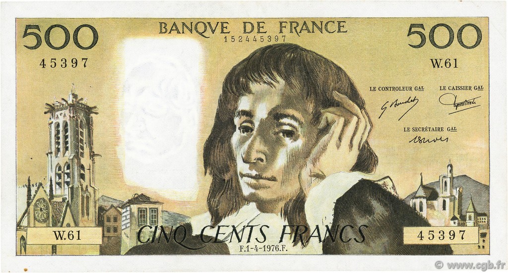 500 Francs PASCAL FRANCIA  1976 F.71.14 MBC