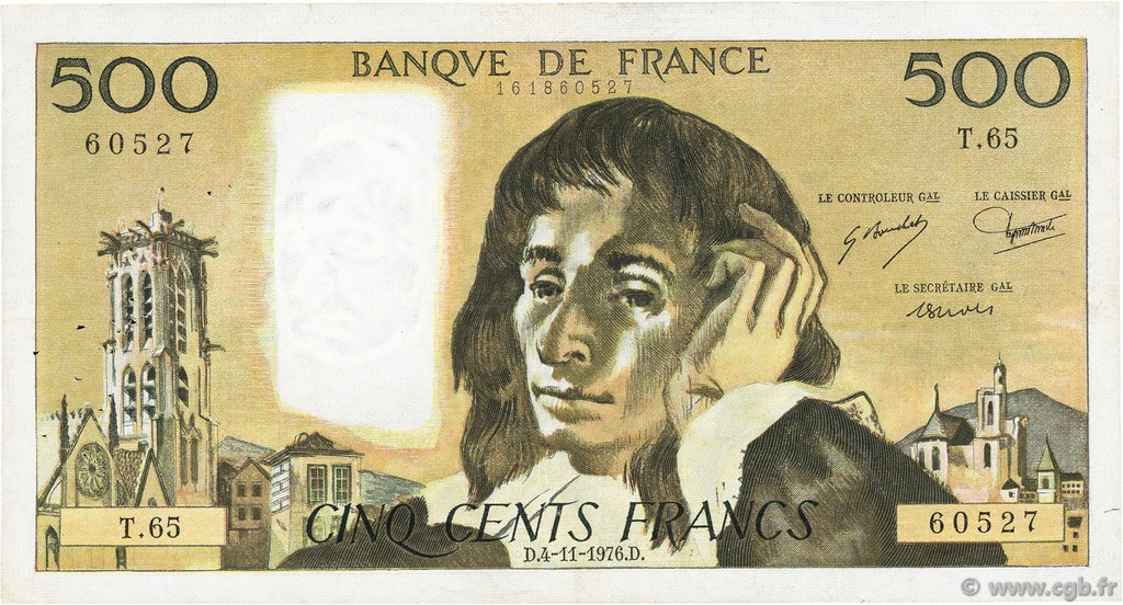 500 Francs PASCAL FRANKREICH  1976 F.71.15a S