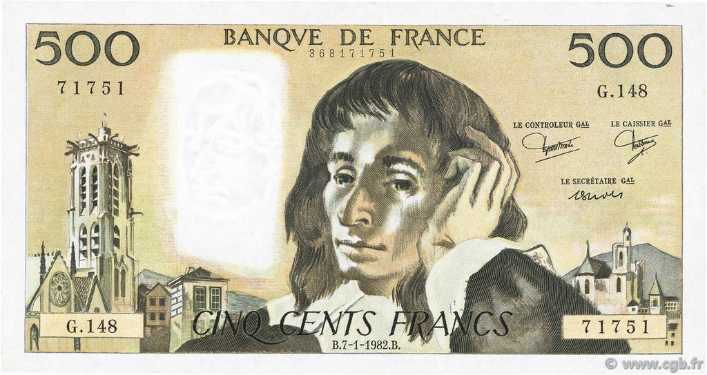500 Francs PASCAL FRANCIA  1982 F.71.26 SPL
