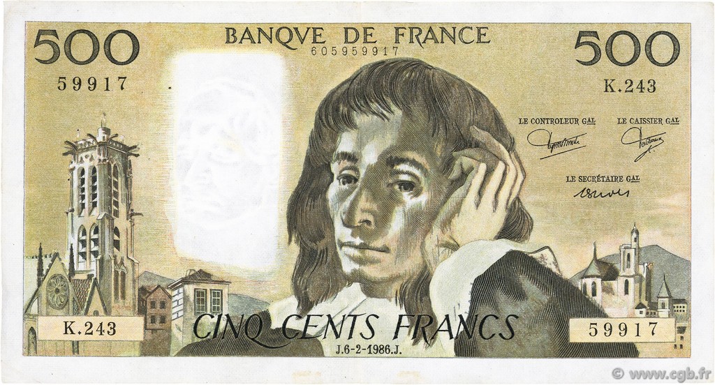 500 Francs PASCAL FRANCIA  1986 F.71.34 BB