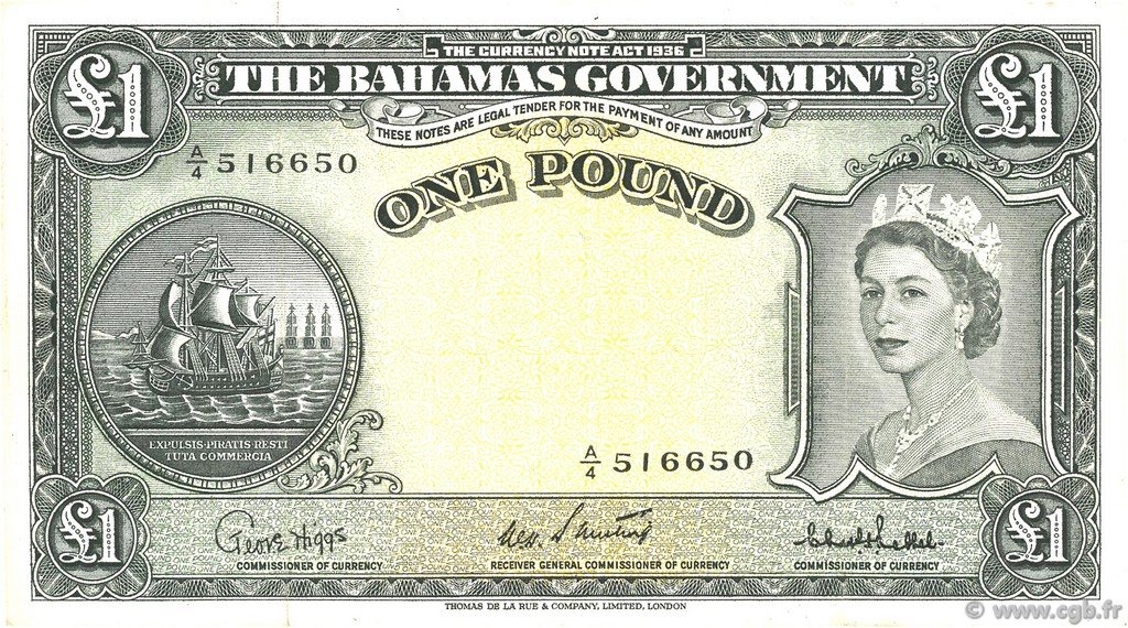 1 Pound BAHAMAS  1953 P.15c XF-