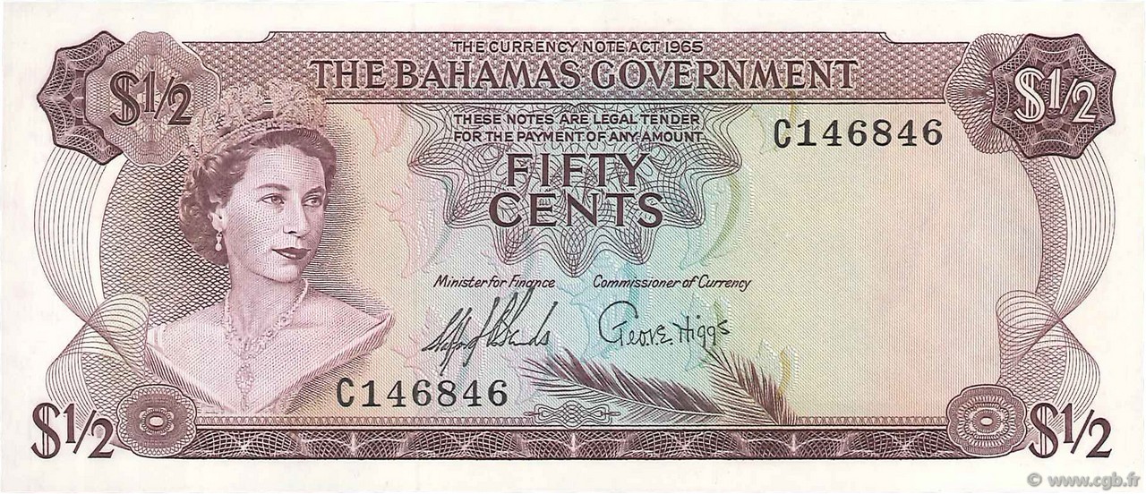 50 Cents BAHAMAS  1965 P.17a ST