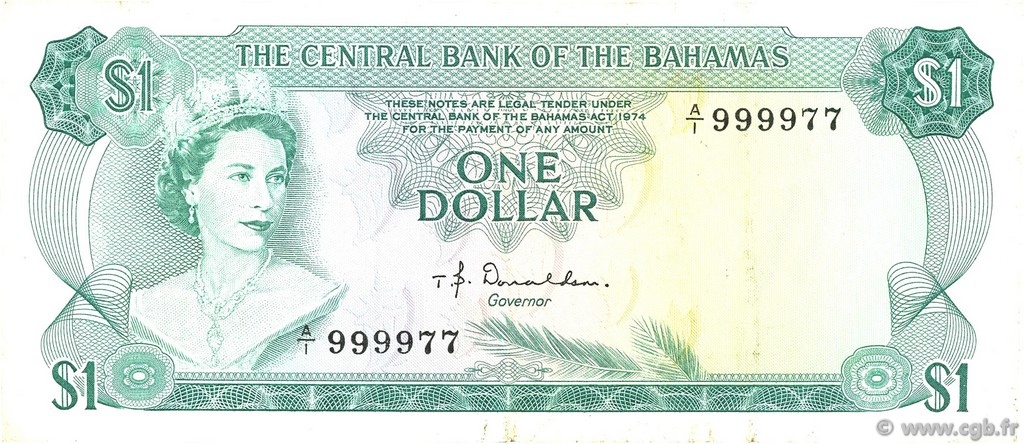 1 Dollar BAHAMAS  1974 P.35a MBC+