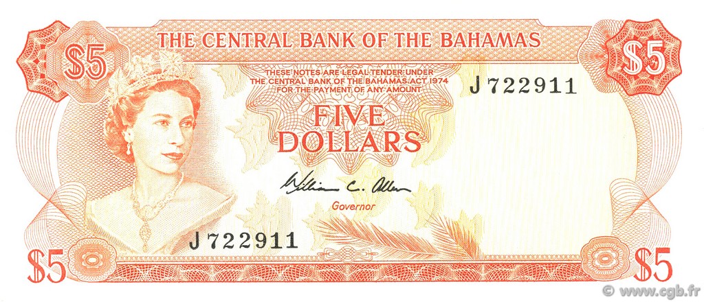 5 Dollars BAHAMAS  1974 P.37b FDC