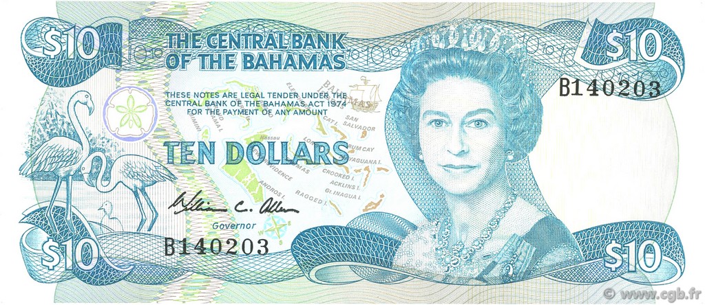 10 Dollars BAHAMAS  1984 P.46a fST+