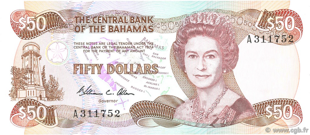 50 Dollars BAHAMAS  1984 P.48a q.FDC
