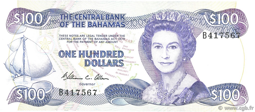 100 Dollars BAHAMAS  1984 P.49 UNC-