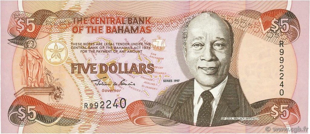 5 Dollars BAHAMAS  1997 P.63a ST