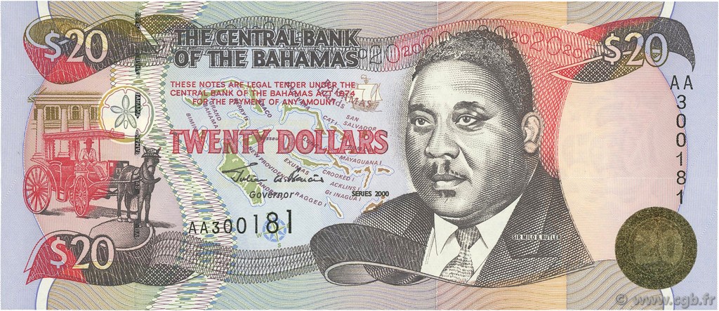 20 Dollars BAHAMAS  2000 P.65A FDC