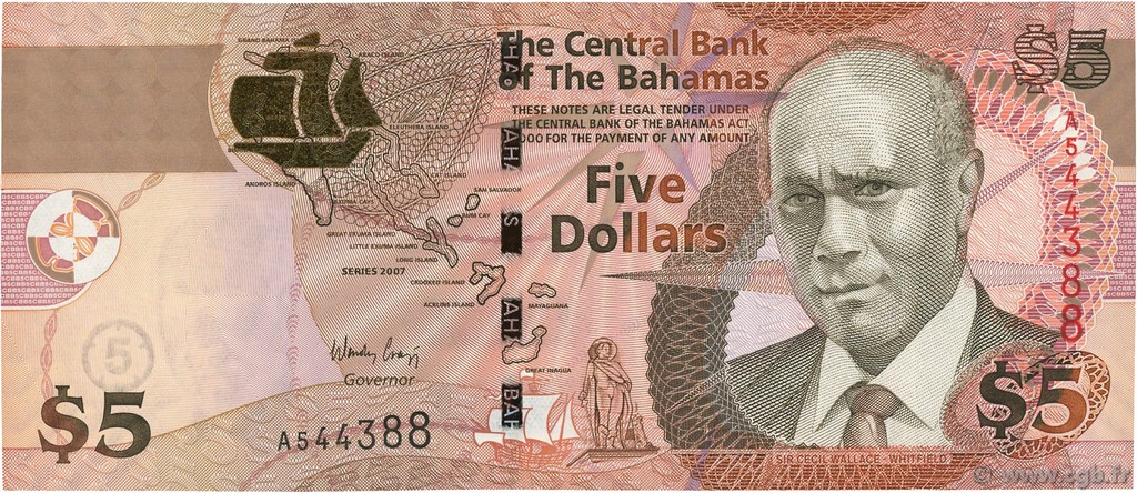 5 Dollars BAHAMAS  2007 P.72 SC+