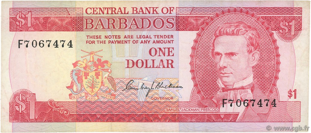 1 Dollar BARBADOS  1973 P.29a MBC