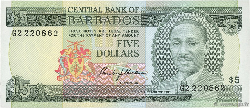 5 Dollars BARBADOS  1975 P.32a ST