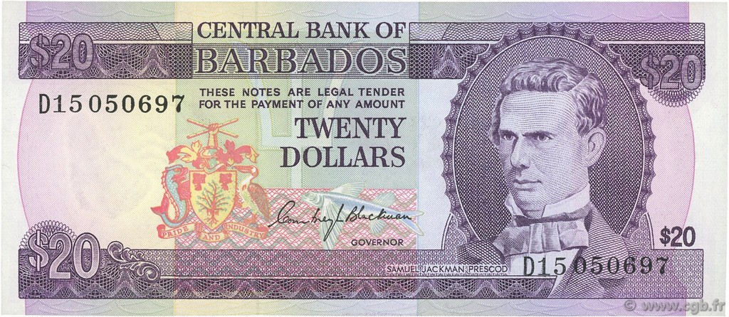 20 Dollars BARBADOS  1973 P.34a XF