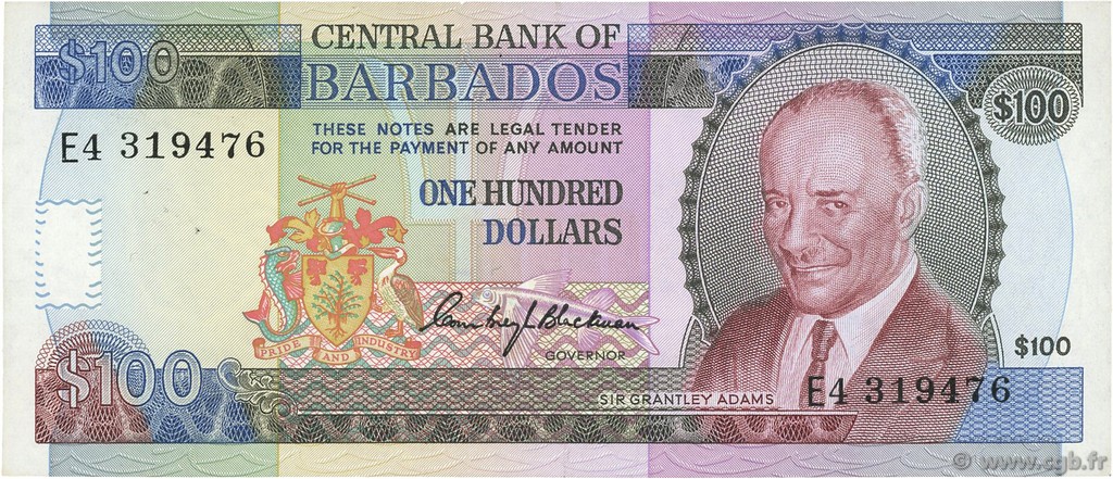 100 Dollars BARBADOS  1986 P.35B q.SPL