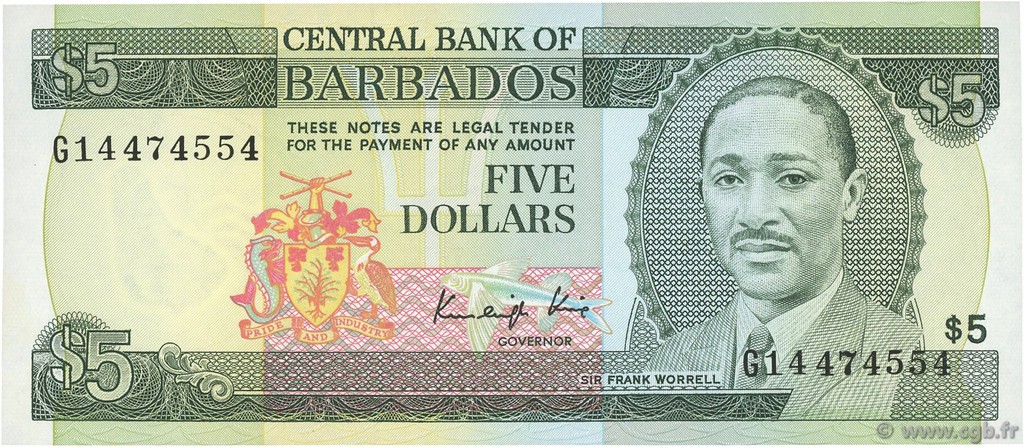 5 Dollars BARBADOS  1986 P.37 UNC