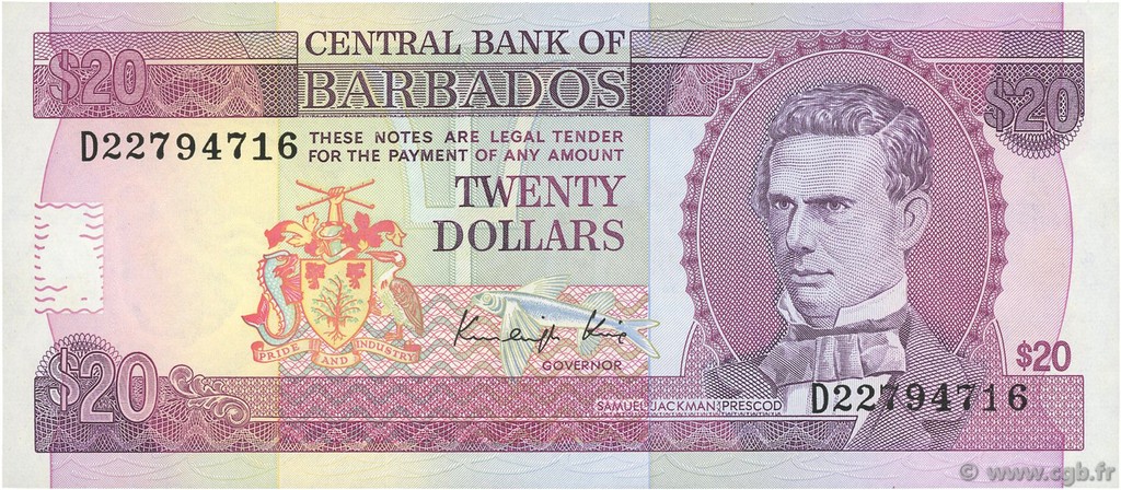 20 Dollars BARBADOS  1988 P.39 ST