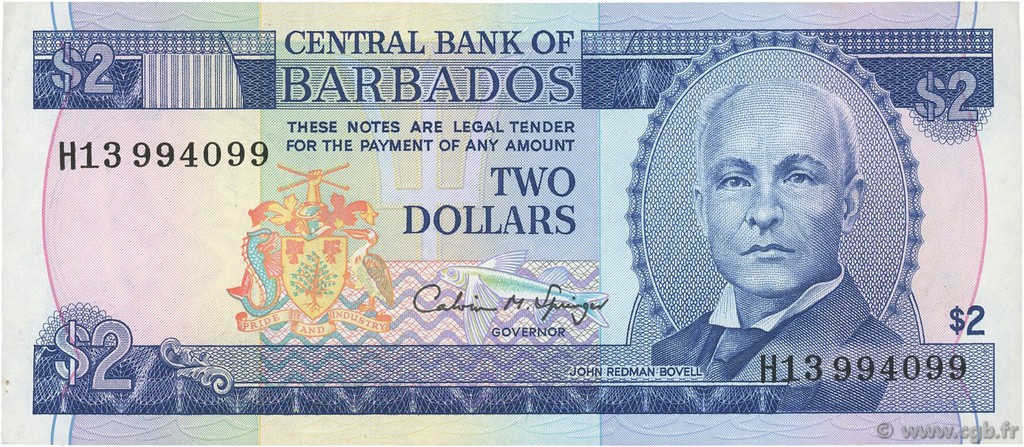 2 Dollars BARBADOS  1993 P.42 XF