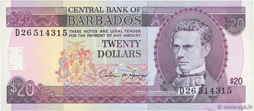 20 Dollars BARBADOS  1993 P.44 XF