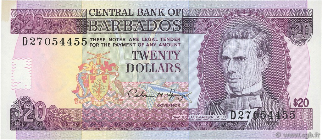 20 Dollars BARBADOS  1993 P.44 ST